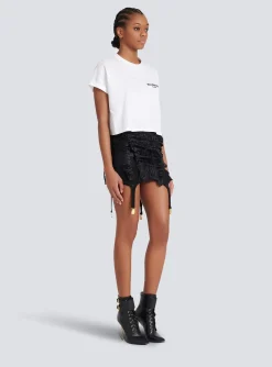 Women Balmain Flocked Paris Cropped T-Shirt