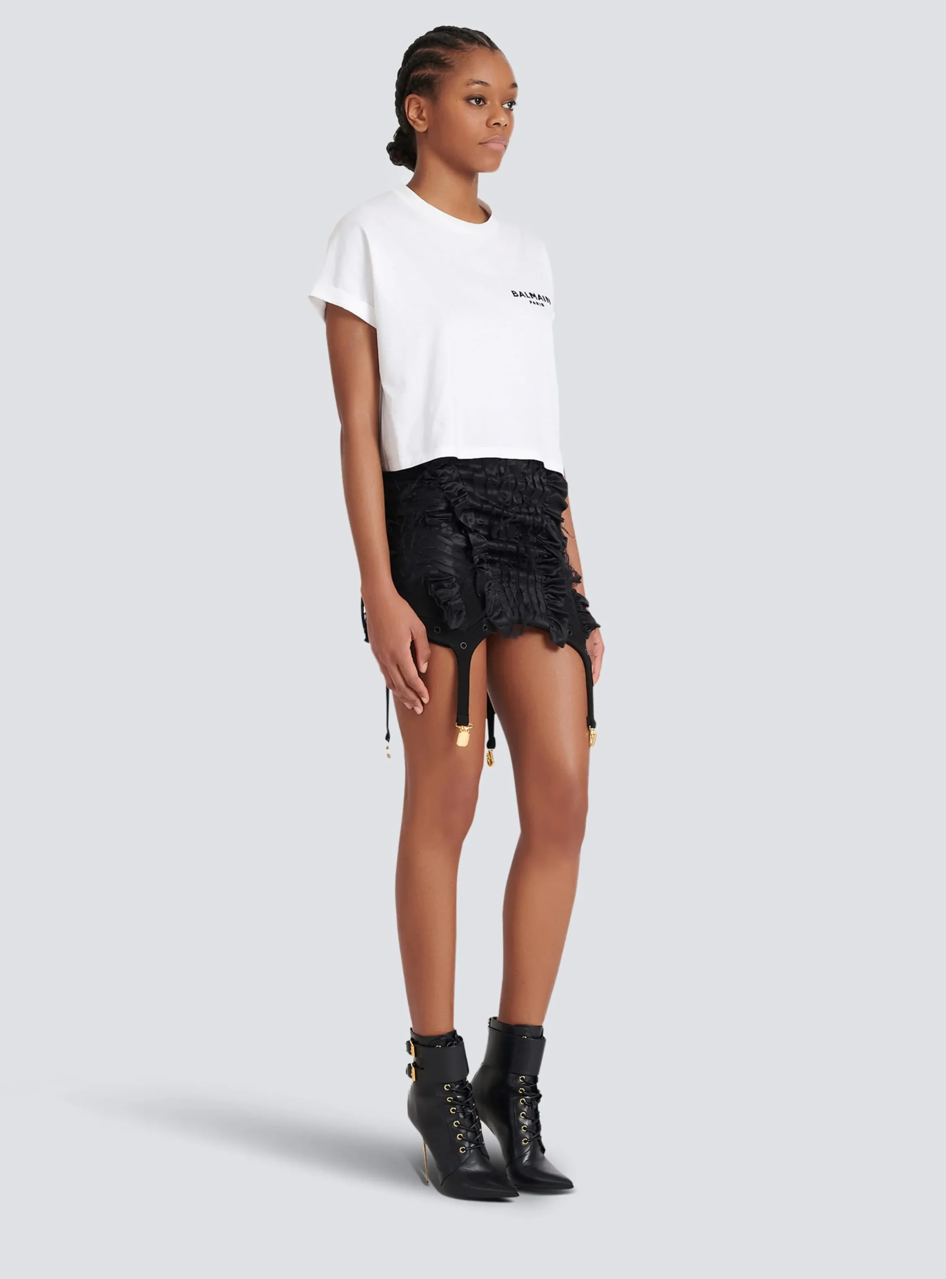Women Balmain Flocked Paris Cropped T-Shirt
