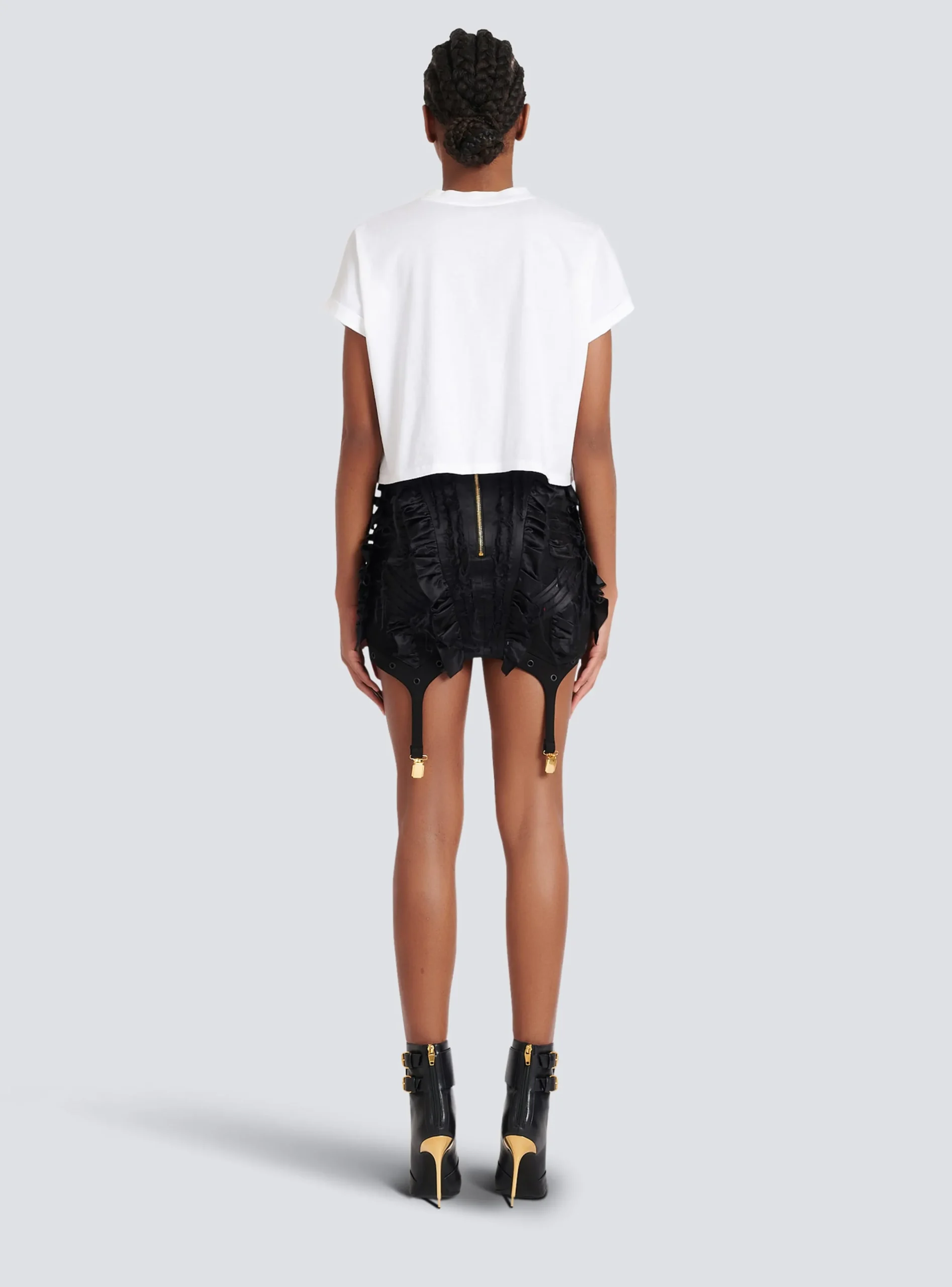 Women Balmain Flocked Paris Cropped T-Shirt