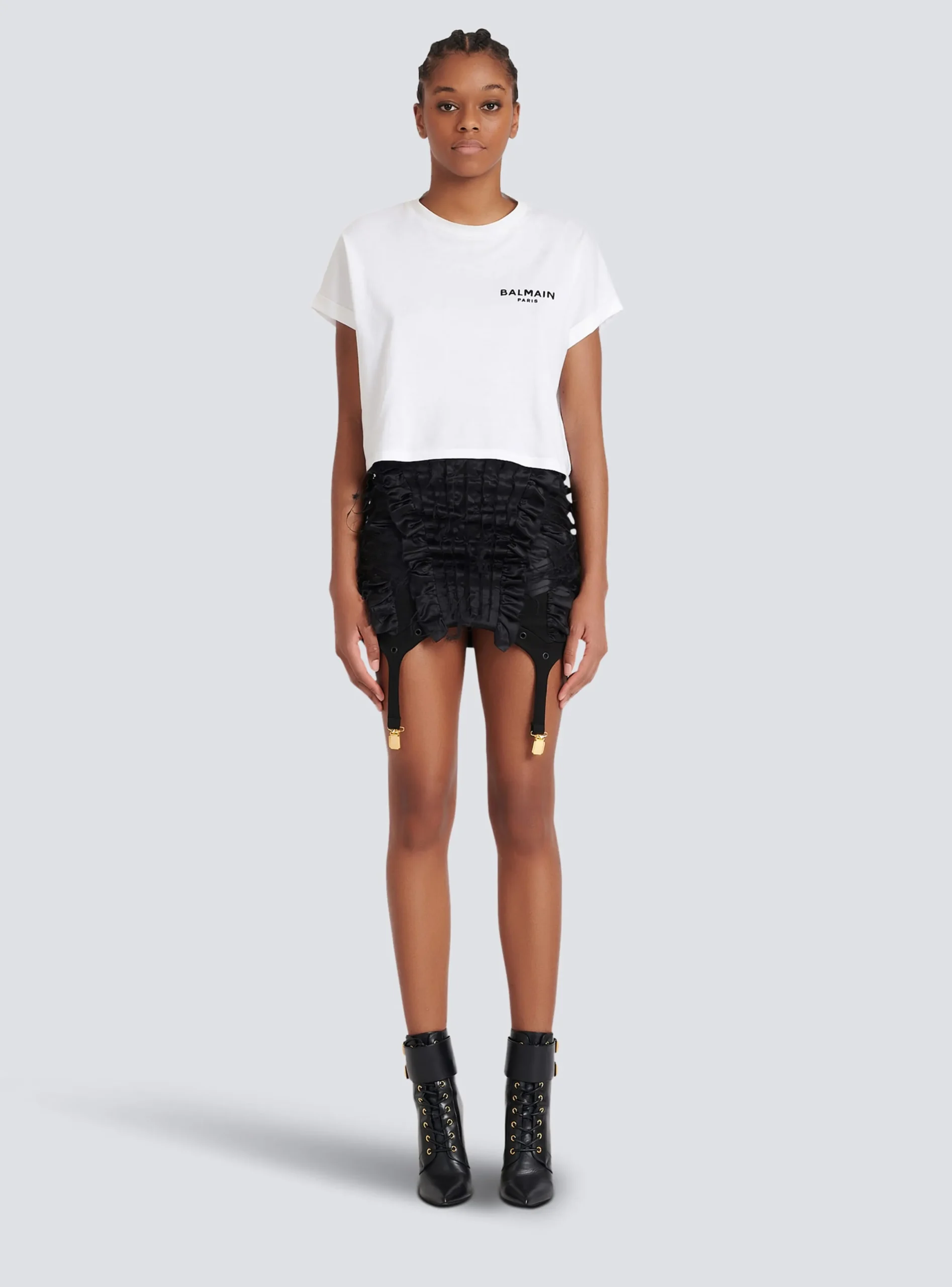 Women Balmain Flocked Paris Cropped T-Shirt