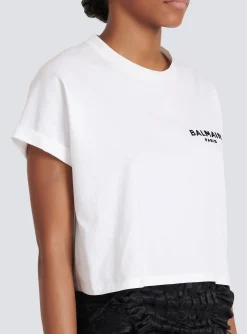 Women Balmain Flocked Paris Cropped T-Shirt