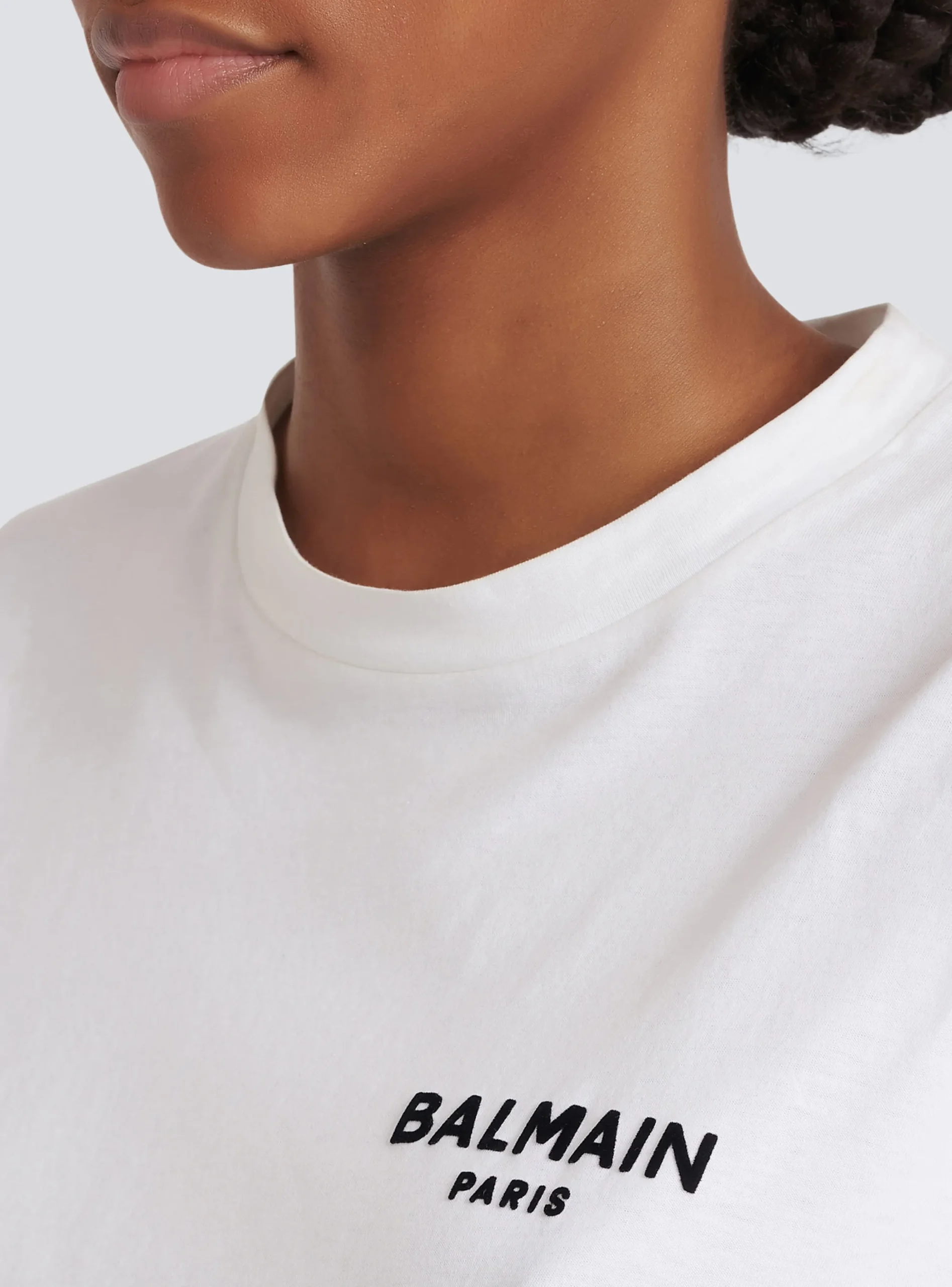 Women Balmain Flocked Paris Cropped T-Shirt
