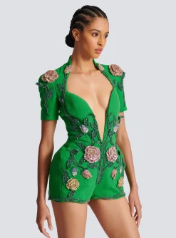 Women Balmain Flower-embroidered Playsuit