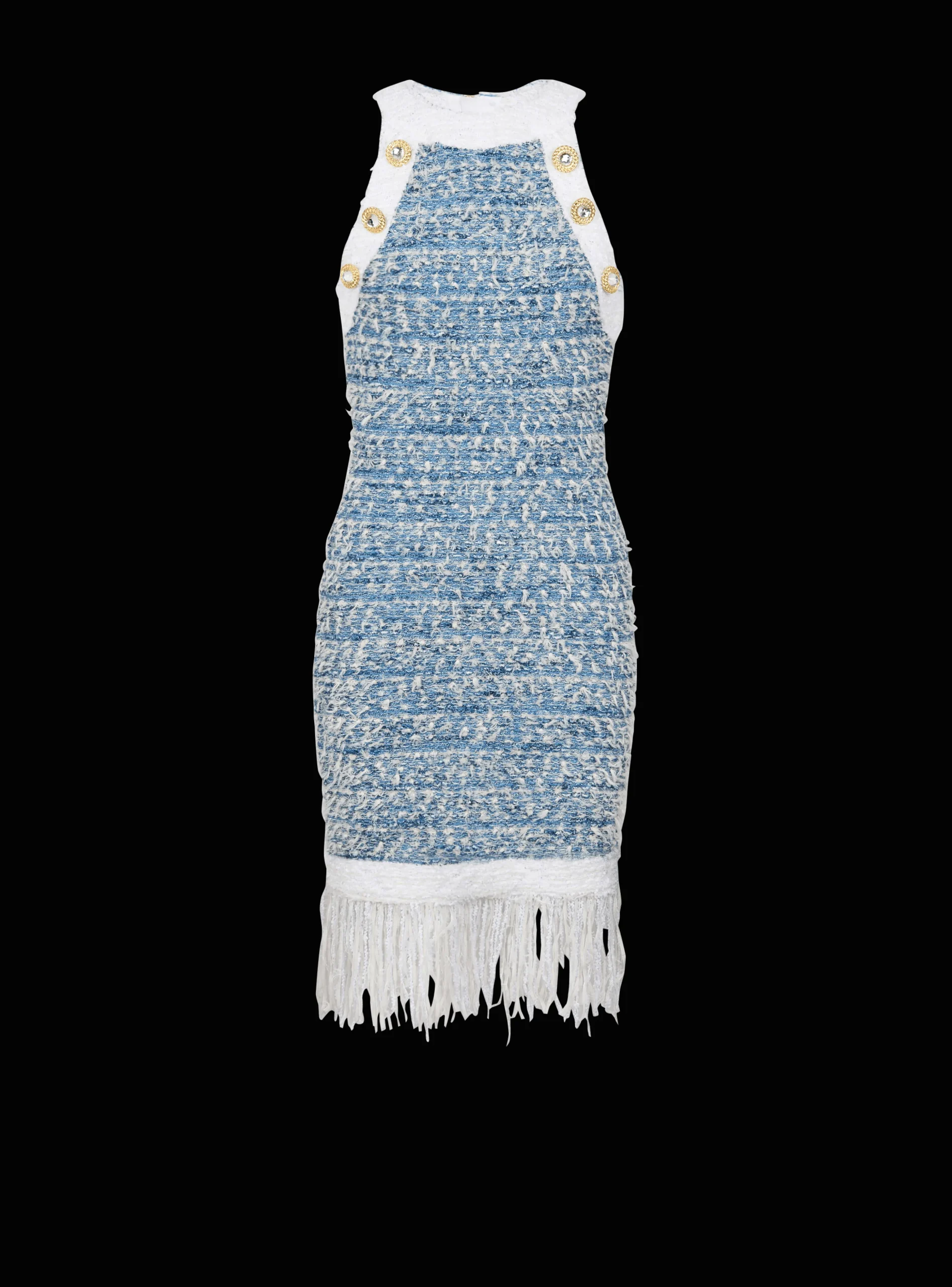 Women Balmain Fringed Denim Tweed Dress