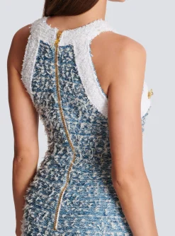 Women Balmain Fringed Denim Tweed Dress
