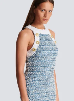 Women Balmain Fringed Denim Tweed Dress