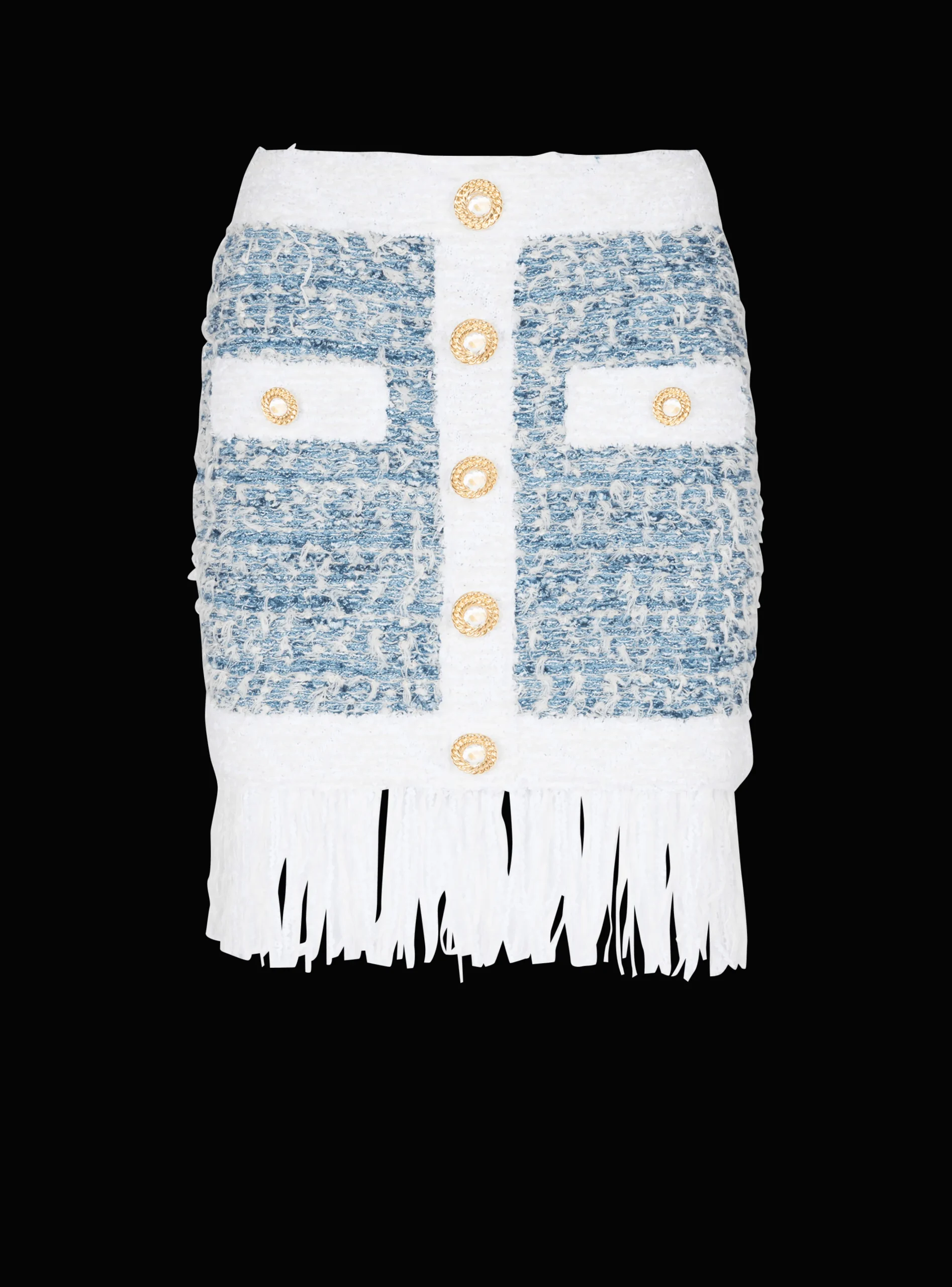 Women Balmain Fringed Denim Tweed Skirt