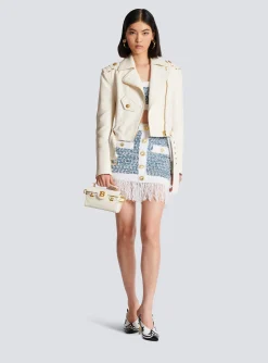 Women Balmain Fringed Denim Tweed Skirt