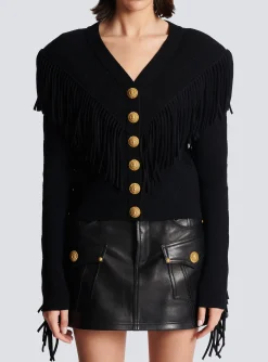 Women Balmain Fringed Fine Knit Cardigan