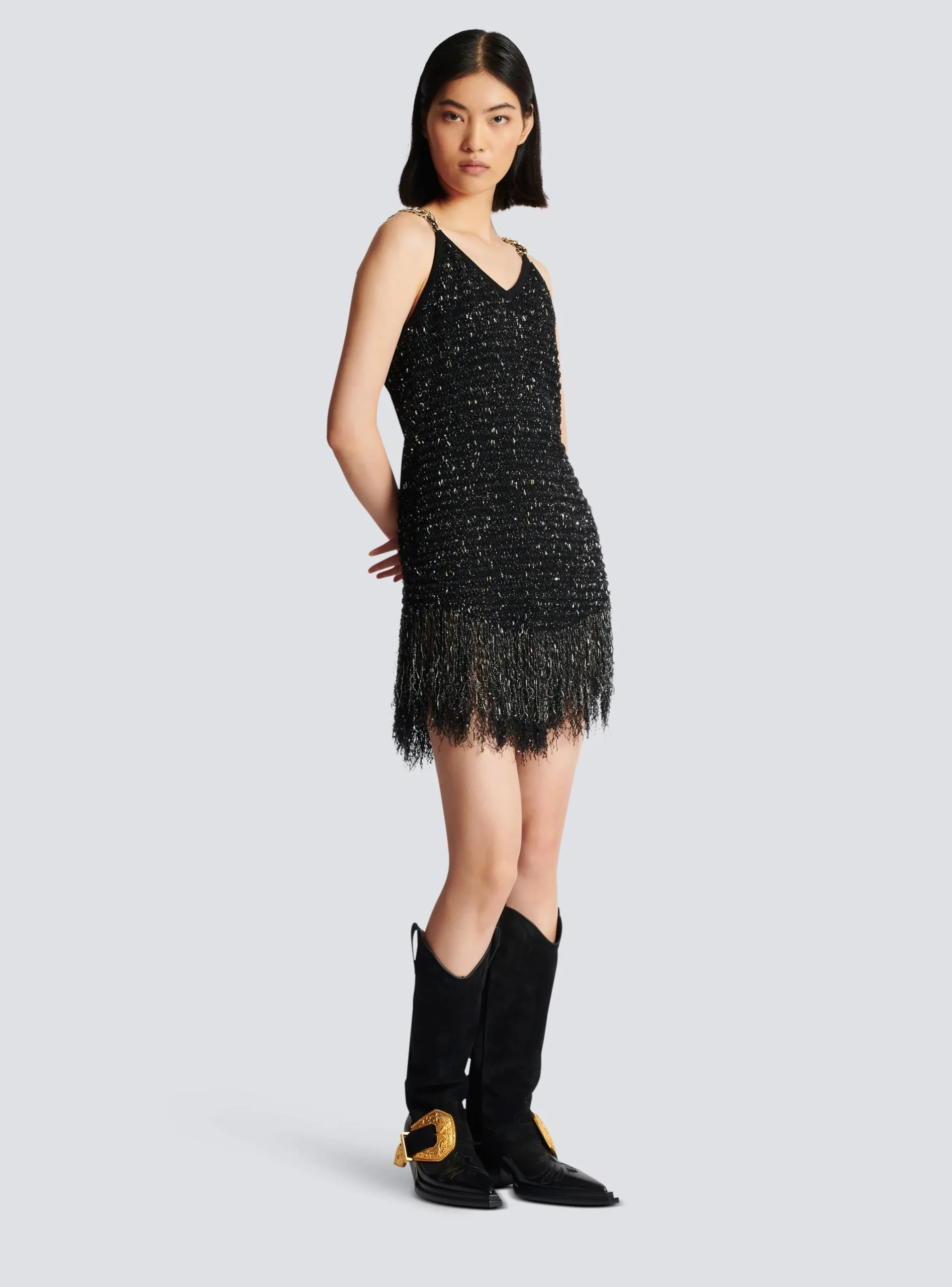 Women Balmain Fringed Lurex Tweed Dress
