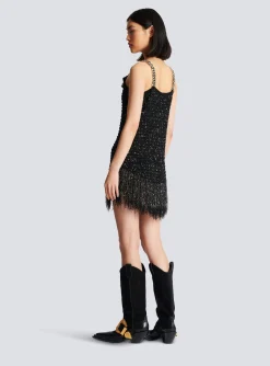 Women Balmain Fringed Lurex Tweed Dress