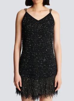 Women Balmain Fringed Lurex Tweed Dress