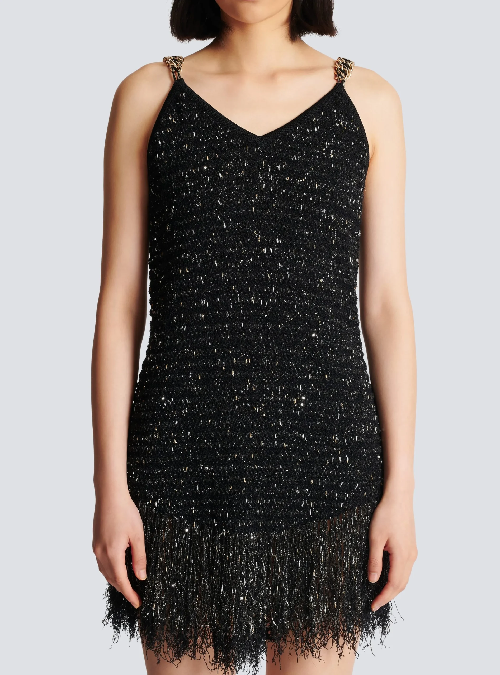 Women Balmain Fringed Lurex Tweed Dress