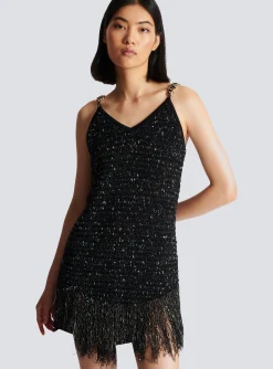 Women Balmain Fringed Lurex Tweed Dress