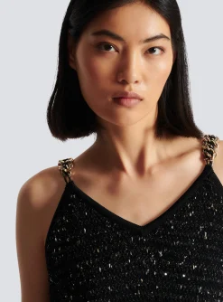 Women Balmain Fringed Lurex Tweed Dress