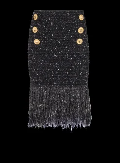 Women Balmain Fringed Lurex Tweed Skirt