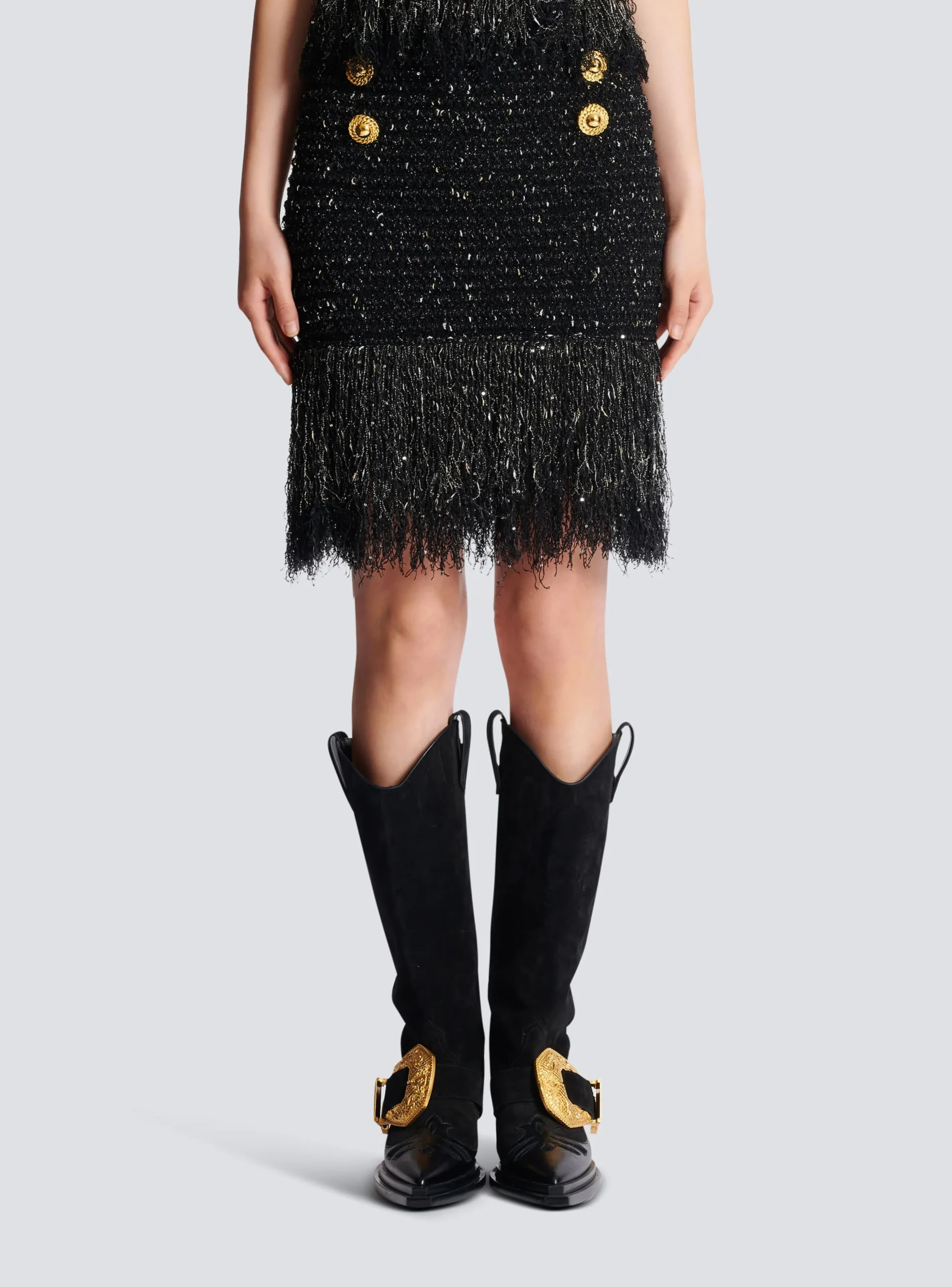 Women Balmain Fringed Lurex Tweed Skirt