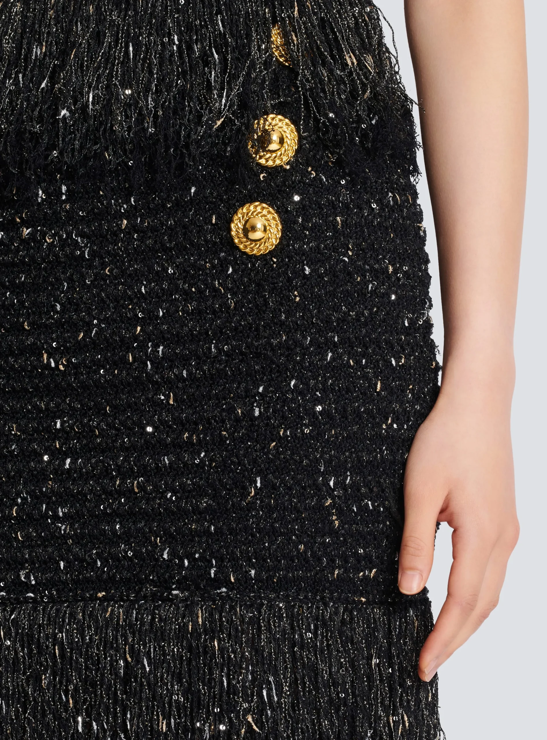 Women Balmain Fringed Lurex Tweed Skirt