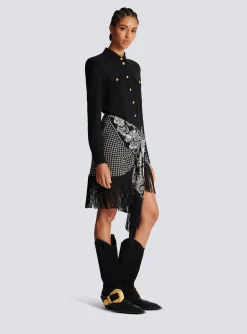 Women Balmain Fringed Silk Scarf Skirt