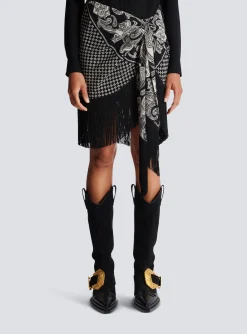 Women Balmain Fringed Silk Scarf Skirt