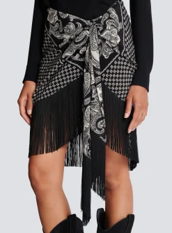 Women Balmain Fringed Silk Scarf Skirt