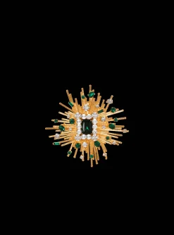 Women Balmain Geometric Brass And Crystal Brooch