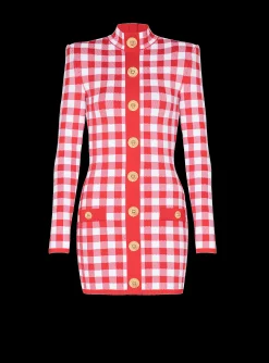 Women Balmain Gingham Fine Knit Dress