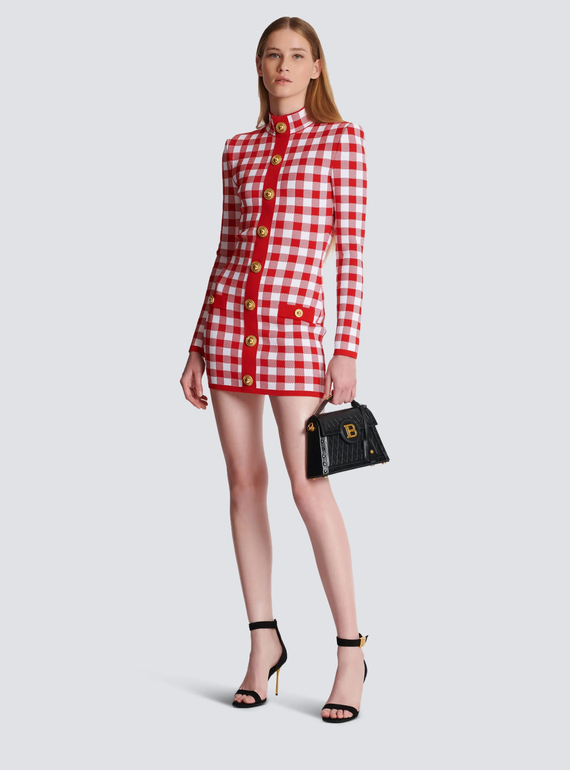 Women Balmain Gingham Fine Knit Dress