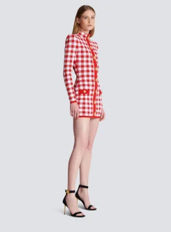 Women Balmain Gingham Fine Knit Dress