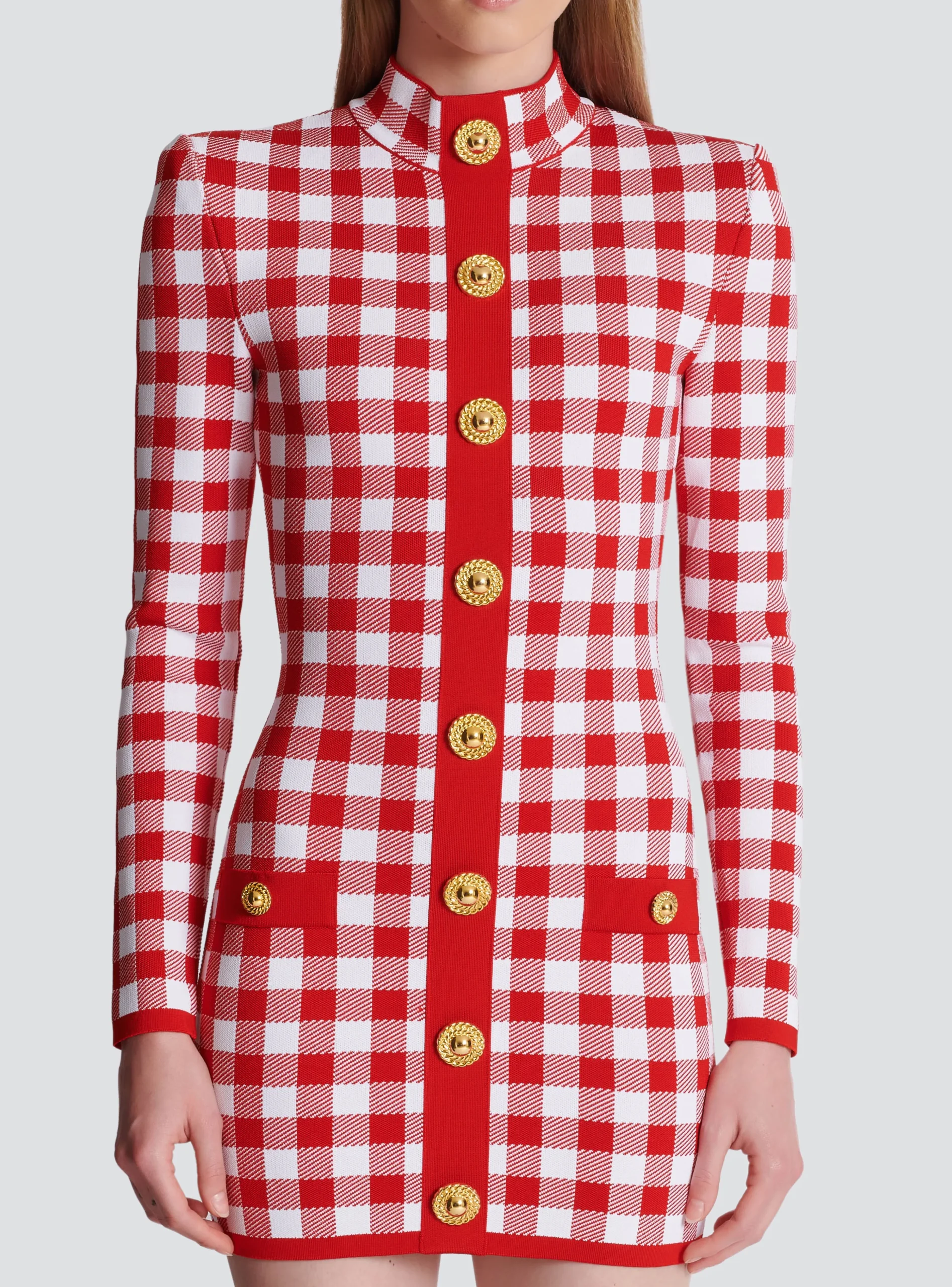 Women Balmain Gingham Fine Knit Dress
