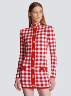 Women Balmain Gingham Fine Knit Dress
