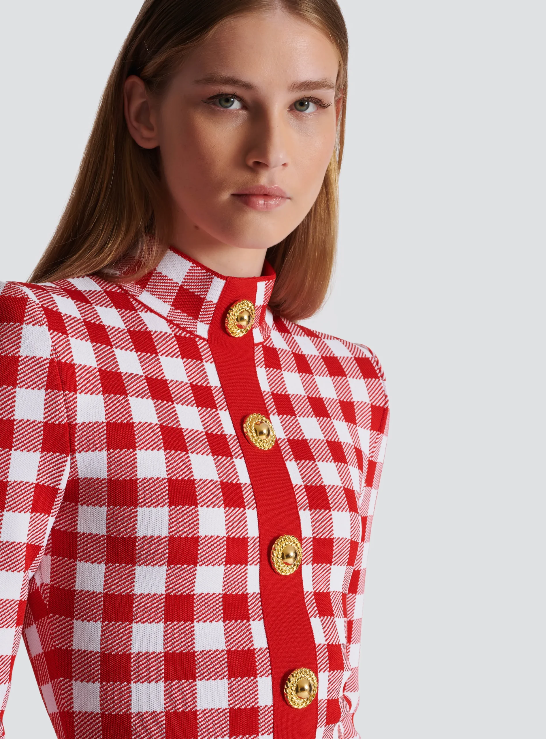 Women Balmain Gingham Fine Knit Dress