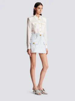 Women Balmain Gingham Tweed A-line Skirt