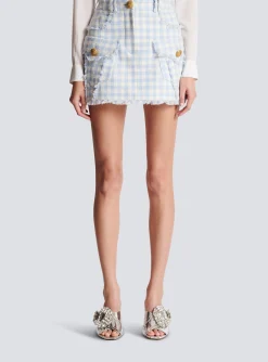 Women Balmain Gingham Tweed A-line Skirt