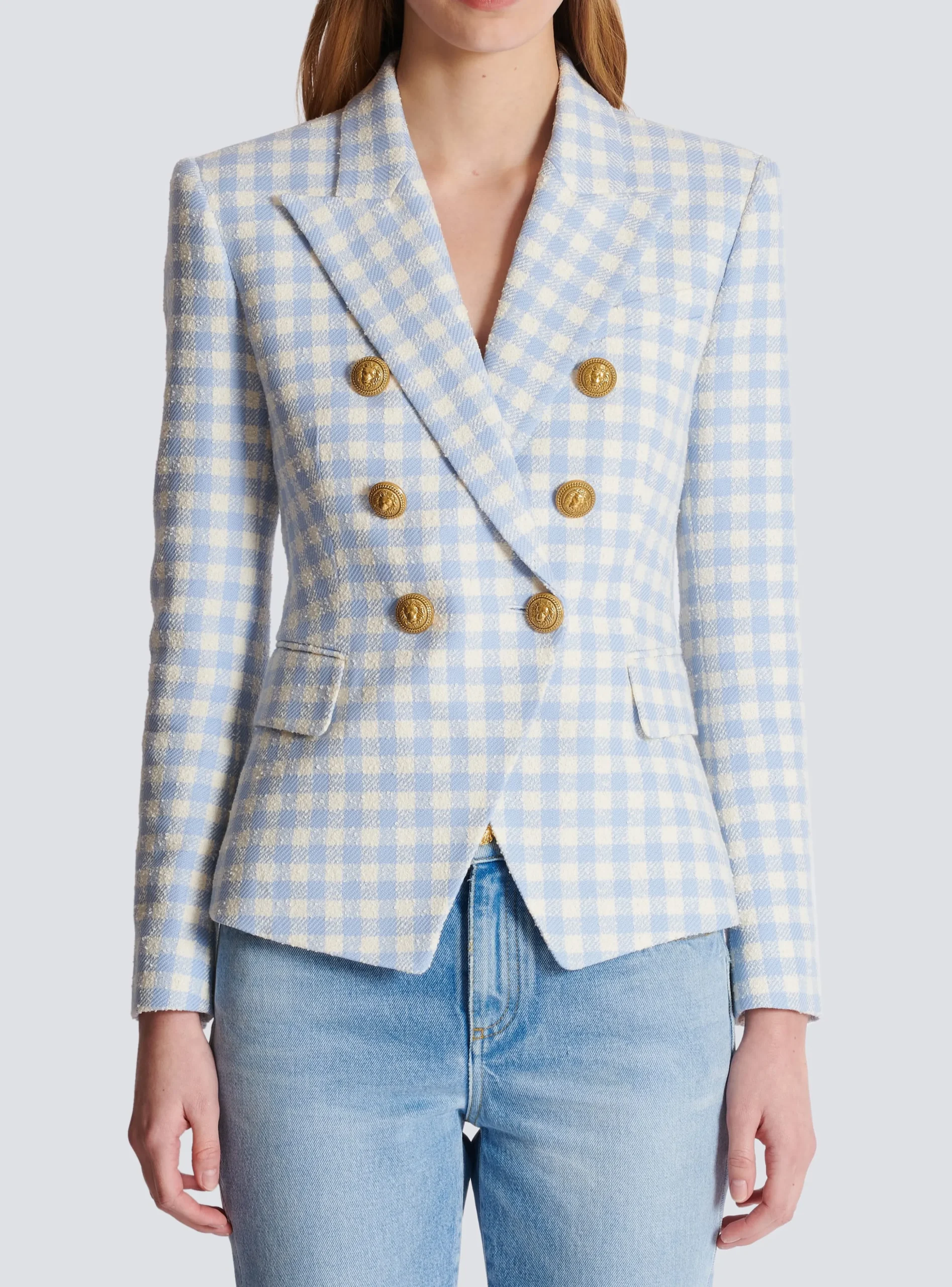 Women Balmain Gingham Tweed 6-button Jacket