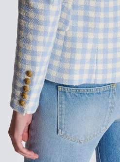 Women Balmain Gingham Tweed 6-button Jacket