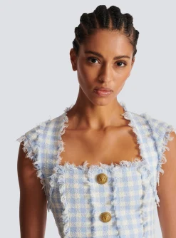 Women Balmain Gingham Tweed Dress