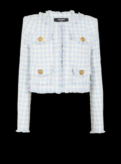 Women Balmain Gingham Tweed Jacket