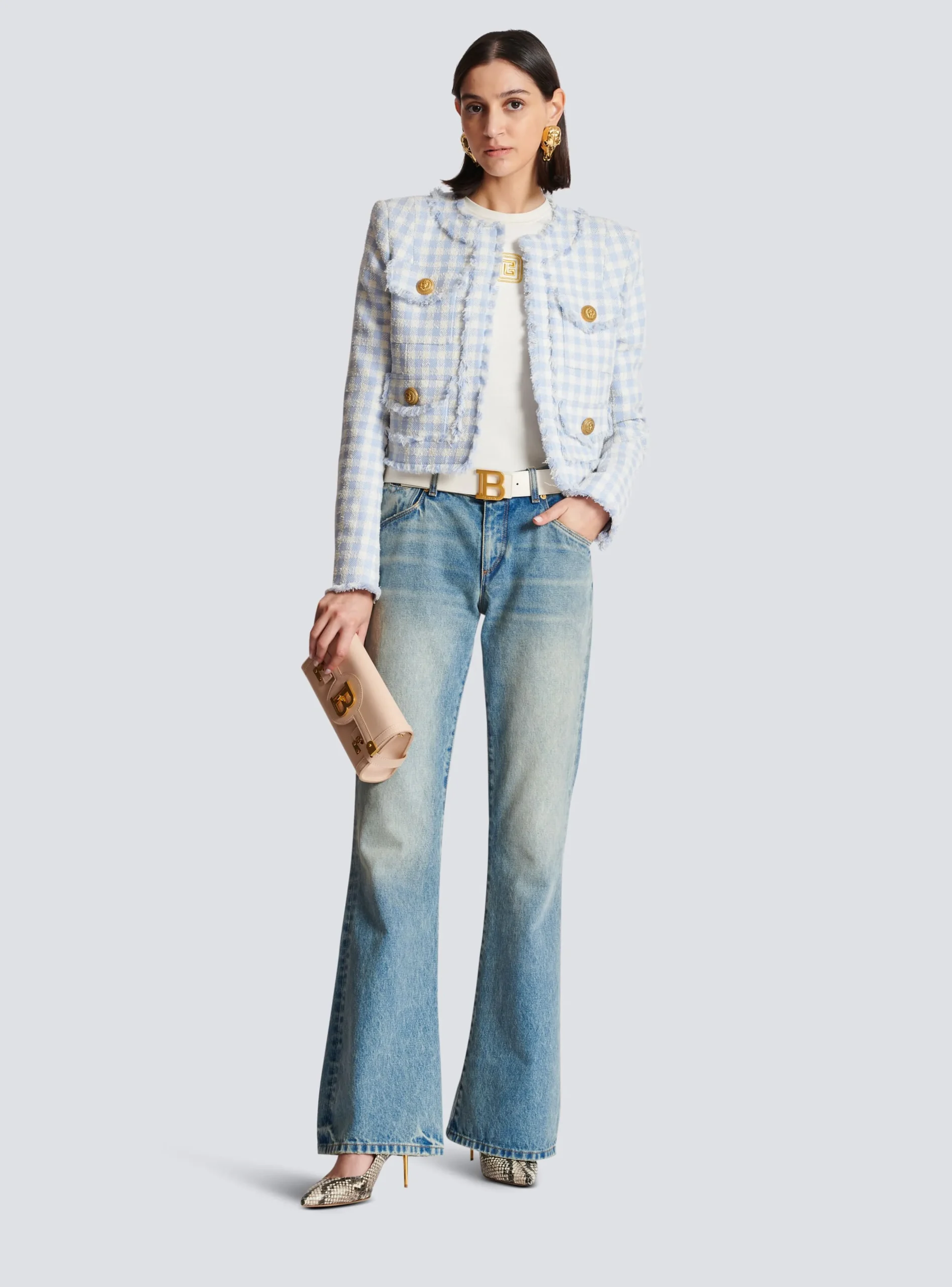 Women Balmain Gingham Tweed Jacket