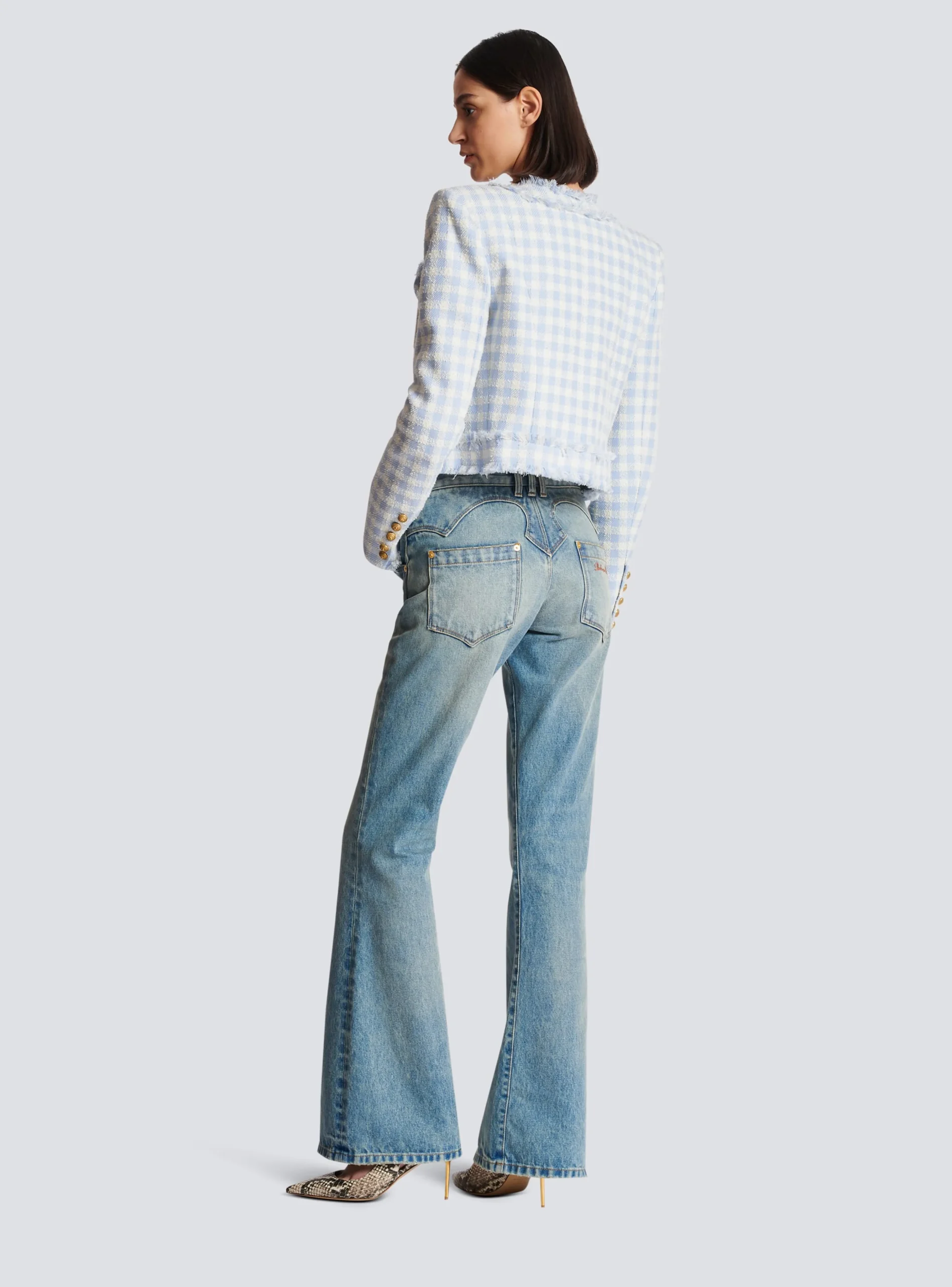 Women Balmain Gingham Tweed Jacket