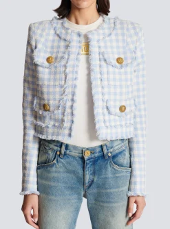 Women Balmain Gingham Tweed Jacket
