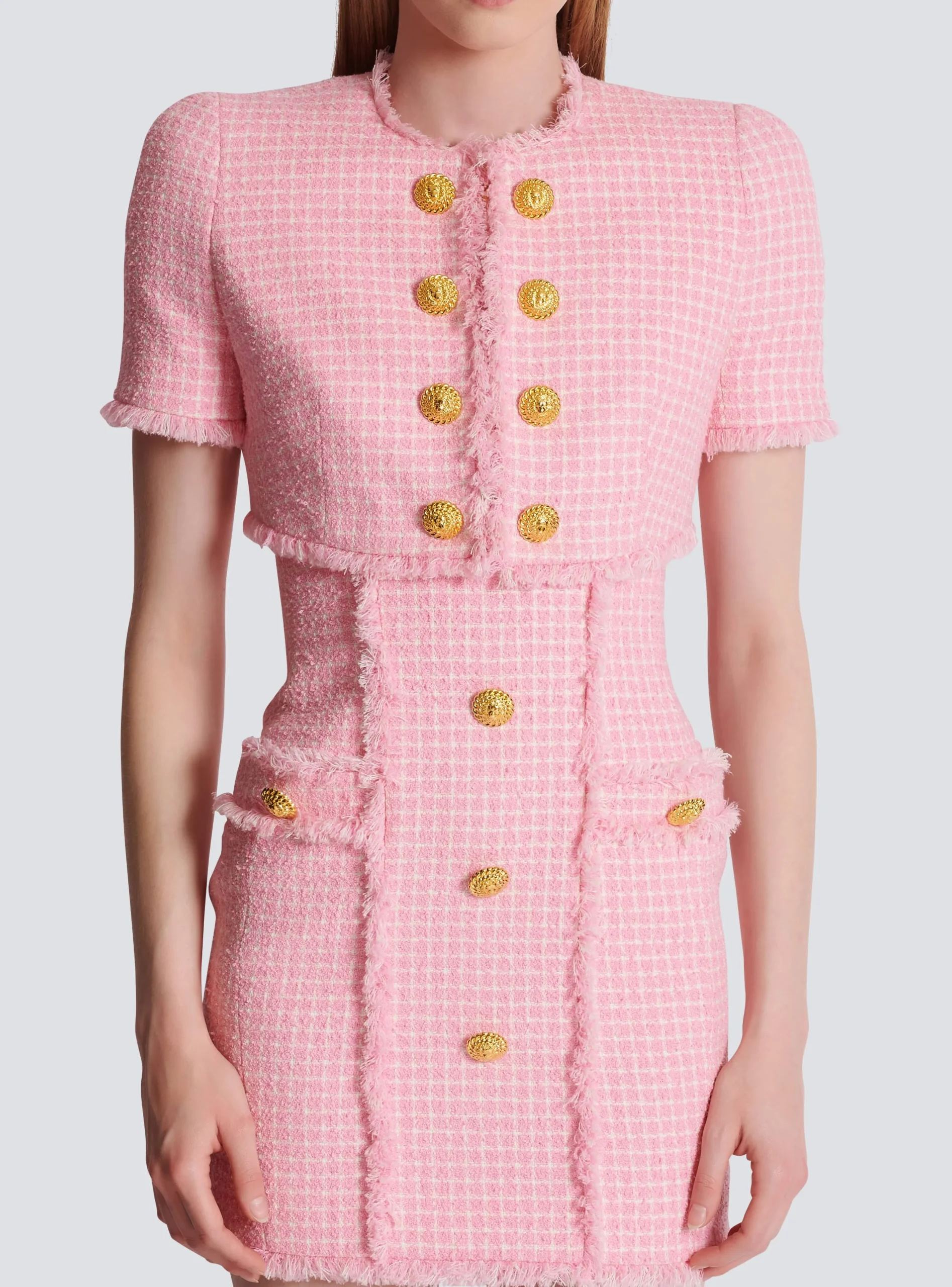 Women Balmain Gingham Tweed Jacket