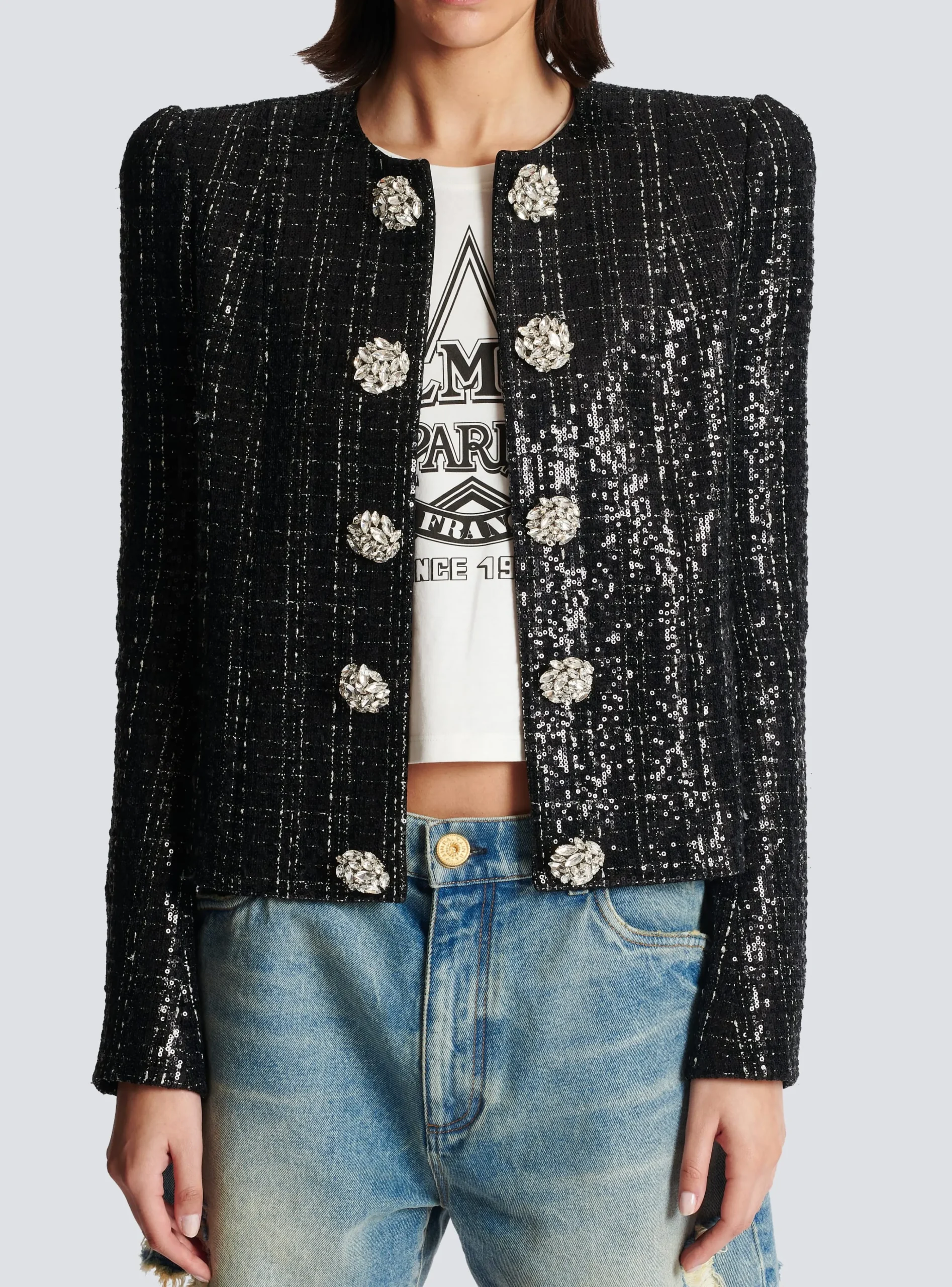 Women Balmain Glittery Tweed Jacket
