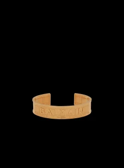 Women Balmain -tone Brass Cuff Bracelet With Logo