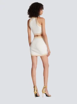 Women Balmain Gold-trimmed Knit Crop Top