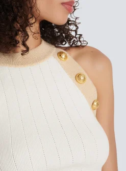 Women Balmain Gold-trimmed Knit Crop Top