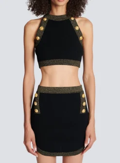 Women Balmain Gold-trimmed Knit Crop Top