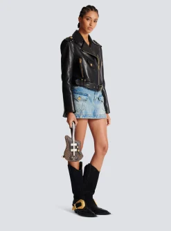 Women Balmain Guitar Bag Clutch With Leather And Monogram Detailing