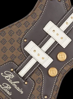 Women Balmain Guitar Bag Clutch With Leather And Monogram Detailing