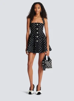 Women Balmain Halterneck Dress In A Polka-dot Jacquard Knit
